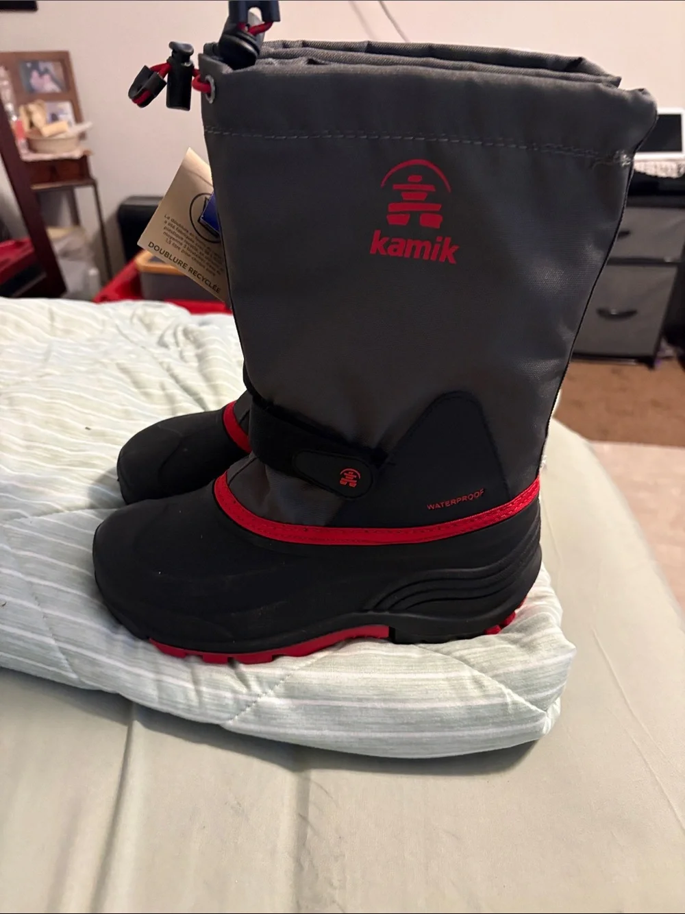 Kamik Gray and Red Kids Rain & Snow Boots